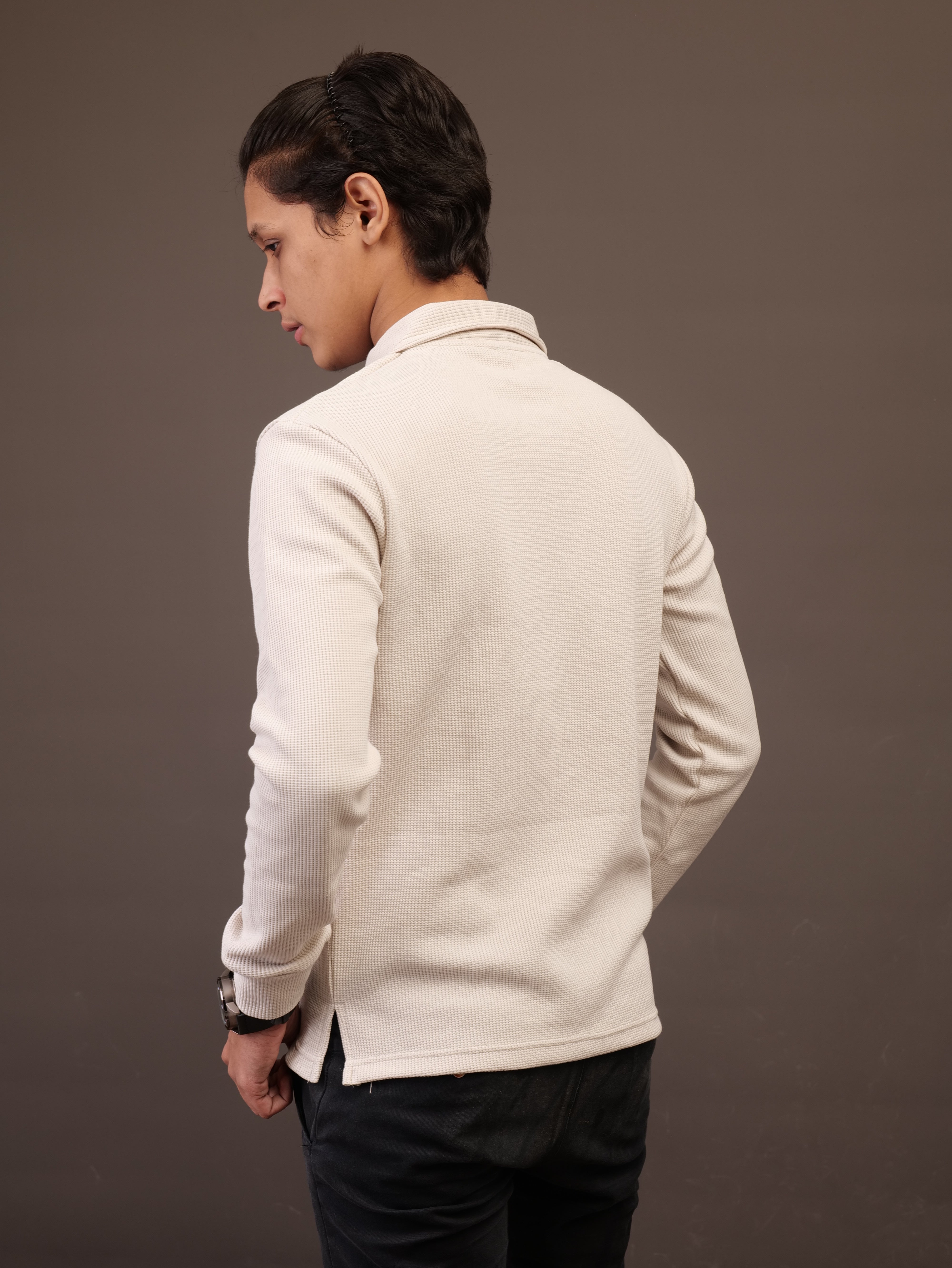 CLASSIC FULL SLEEVES POLO - CREAM